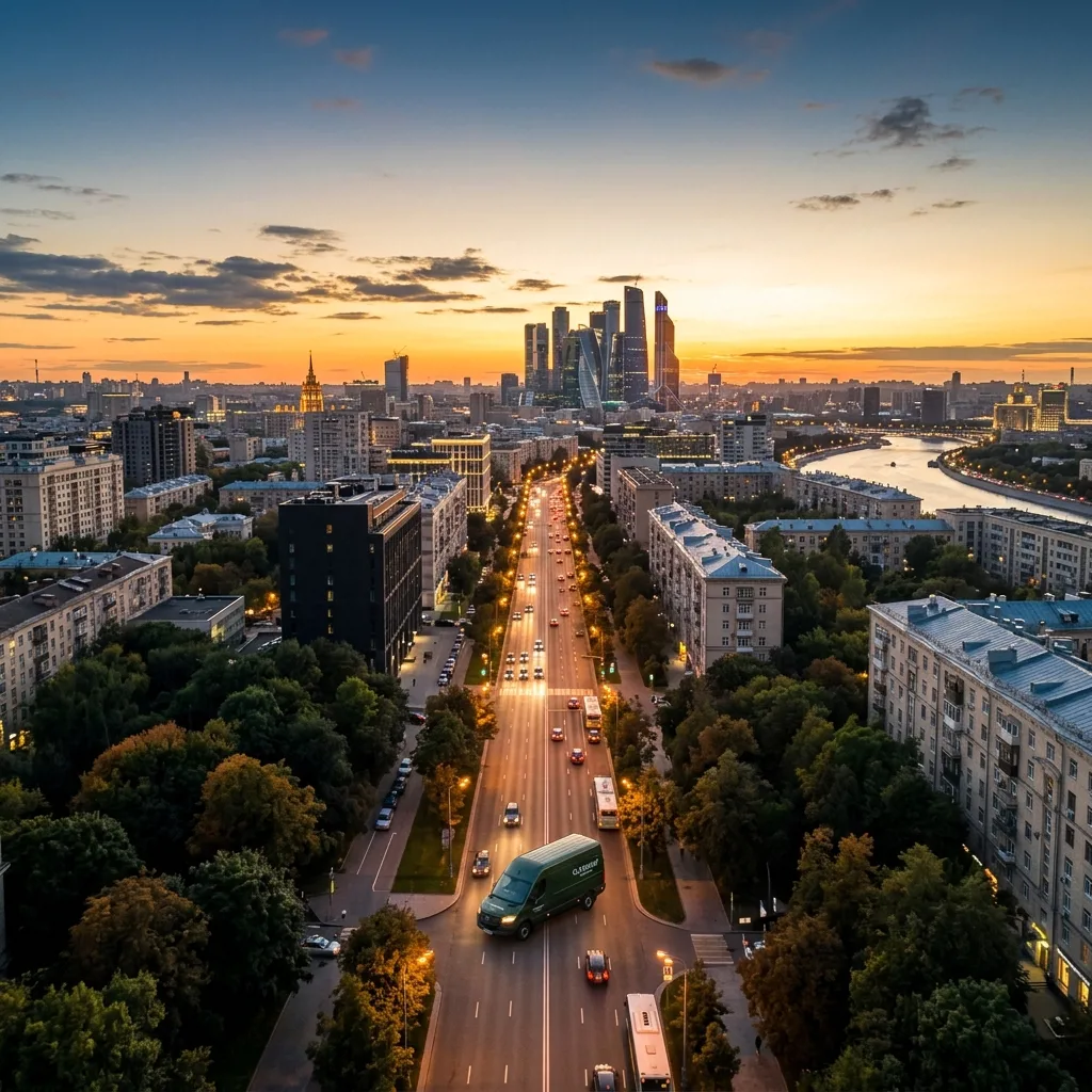 Панорама Москвы с высоты, символизирующая охват всех округов и районов города